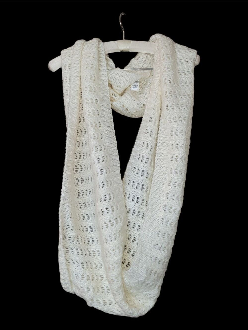 White Boho Soft Crochet Infinity Scarf